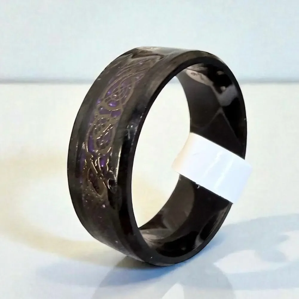 Black Stainless Steel Ring Gold Celtic Irish Weave Design Size 14